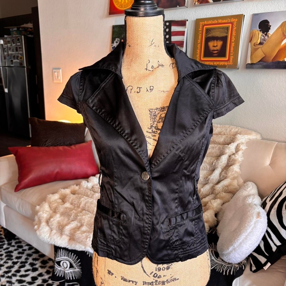 Y2K Black Satin Fitted Blazer Top